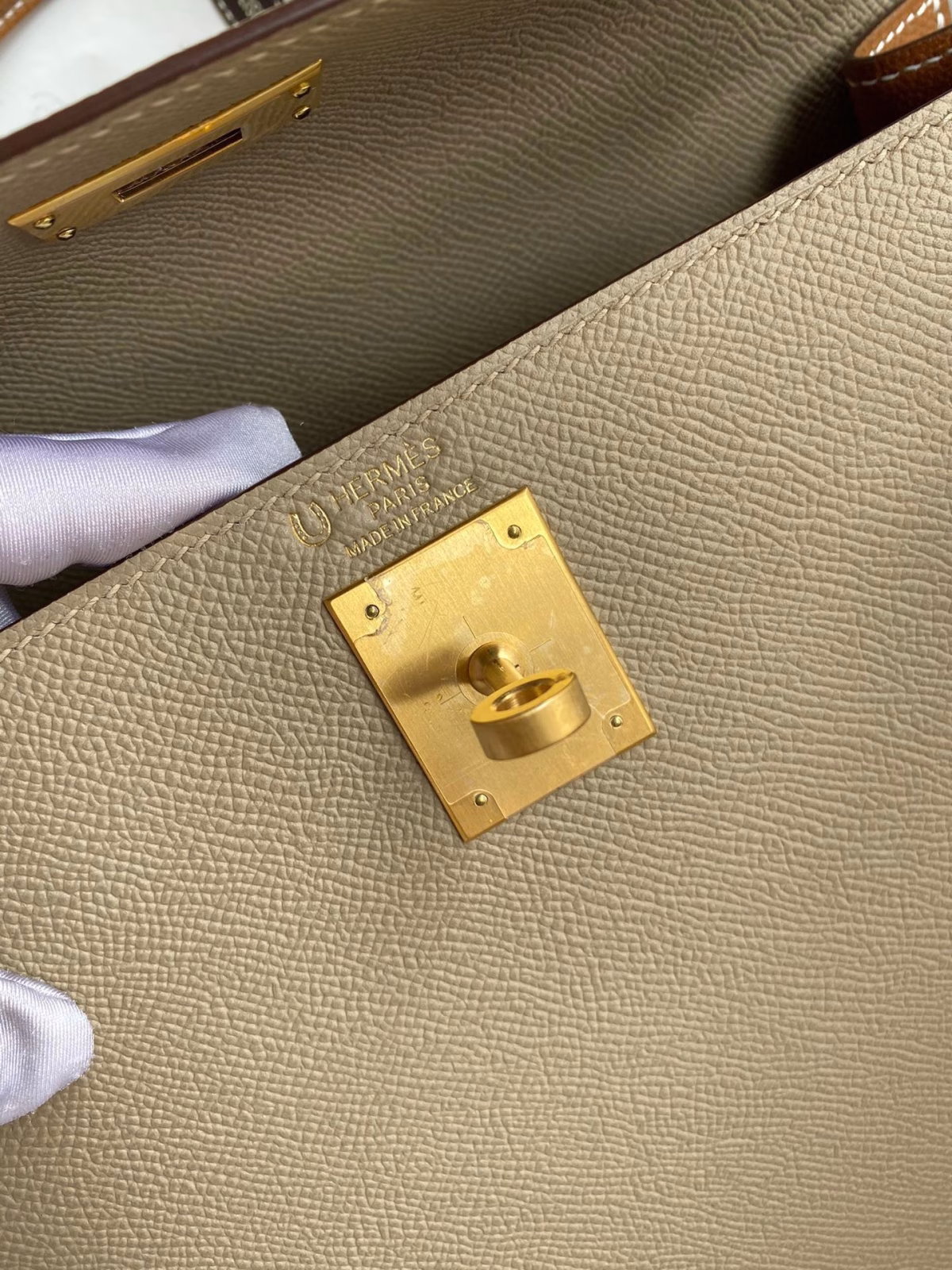 Hermes Kelly Sellier 28 Bicolor Bag in Trench and Gold Epsom Calfskin - Image 8