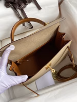 Hermes Kelly Sellier 28 Bicolor Bag in Trench and Gold Epsom Calfskin - Image 9