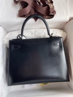 Hermes Kelly Sellier 28 Handmade Bag In Black Box Calfskin - Image 6
