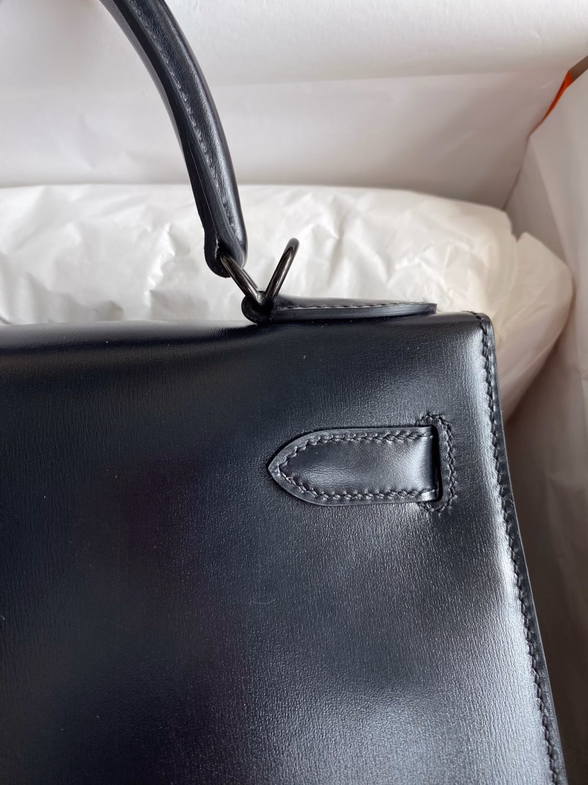 Hermes Kelly Sellier 28 Handmade Bag In Black Box Calfskin - Image 8