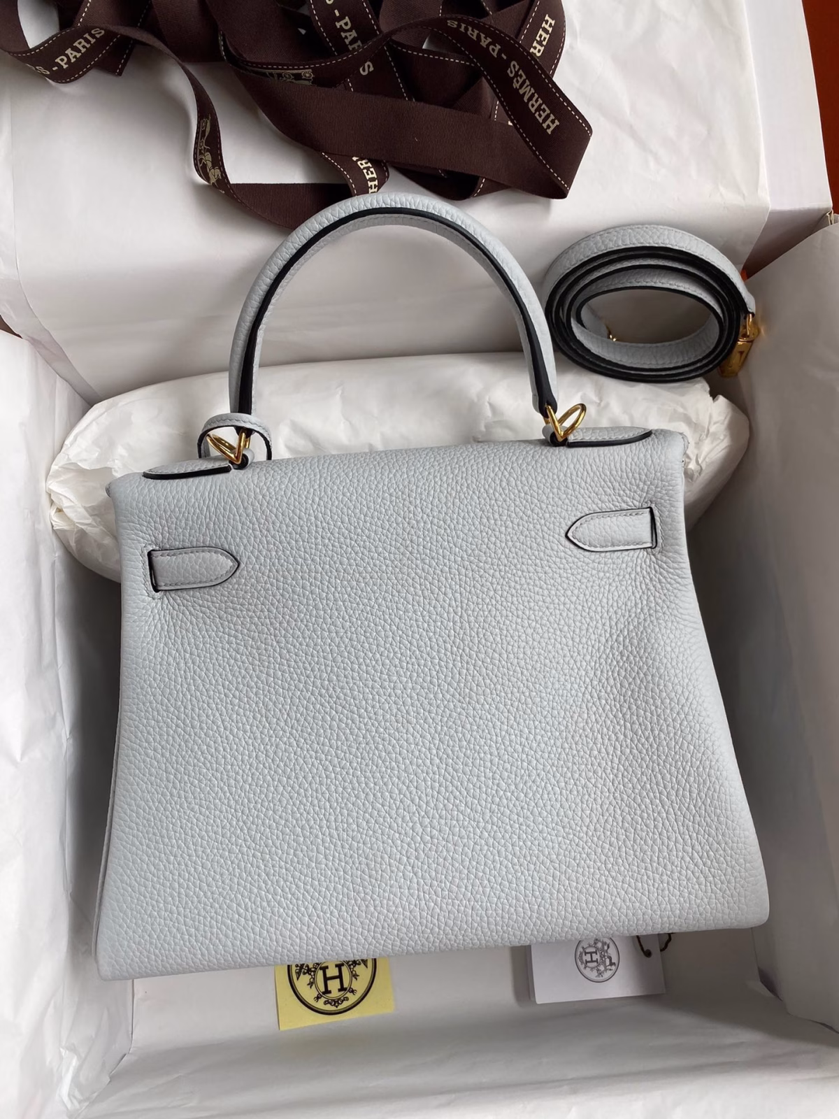 Hermes Kelly Retourne 28 Handmade Bag In Blue Glacier Clemence Leather - Image 6