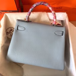 Hermes Kelly Retourne 28 Handmade Bag In Blue Lin Clemence Leather - Image 7