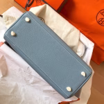 Hermes Kelly Retourne 28 Handmade Bag In Blue Lin Clemence Leather - Image 5