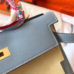 Hermes Kelly Retourne 28 Handmade Bag In Blue Lin Clemence Leather - Image 8