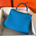 Hermes Kelly Retourne 28 Handmade Bag In Blue Zanzibar Clemence Leather - Image 6