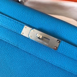 Hermes Kelly Retourne 28 Handmade Bag In Blue Zanzibar Clemence Leather - Image 7
