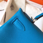 Hermes Kelly Retourne 28 Handmade Bag In Blue Zanzibar Clemence Leather - Image 2