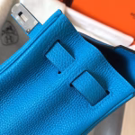 Hermes Kelly Retourne 28 Handmade Bag In Blue Zanzibar Clemence Leather - Image 4