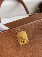 Hermes Kelly Retourne 28 Handmade Bag In Gold Clemence Leather - Image 3