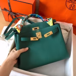 Hermes Kelly Retourne 28 Handmade Bag In Malachite Clemence Leather - Image 4