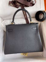 Hermes Kelly Retourne 28 Handmade Bag In Black Clemence Leather - Image 8