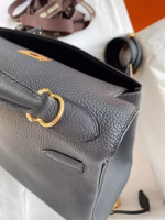 Hermes Kelly Retourne 28 Handmade Bag In Black Clemence Leather - Image 7