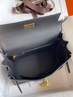 Hermes Kelly Retourne 28 Handmade Bag In Black Clemence Leather - Image 2