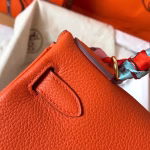 Hermes Kelly Retourne 28 Handmade Bag In Orange Clemence Leather - Image 9