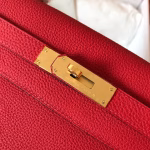 Hermes Kelly Retourne 28 Handmade Bag In Red Clemence Leather - Image 3