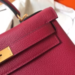 Hermes Kelly Retourne 28 Handmade Bag In Ruby Clemence Leather - Image 5