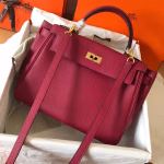 Hermes Kelly Retourne 28 Handmade Bag In Ruby Clemence Leather - Image 4