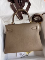 Hermes Kelly Retourne 28 Handmade Bag In Taupe Clemence Leather - Image 2
