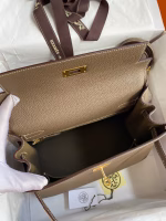 Hermes Kelly Retourne 28 Handmade Bag In Taupe Clemence Leather - Image 8