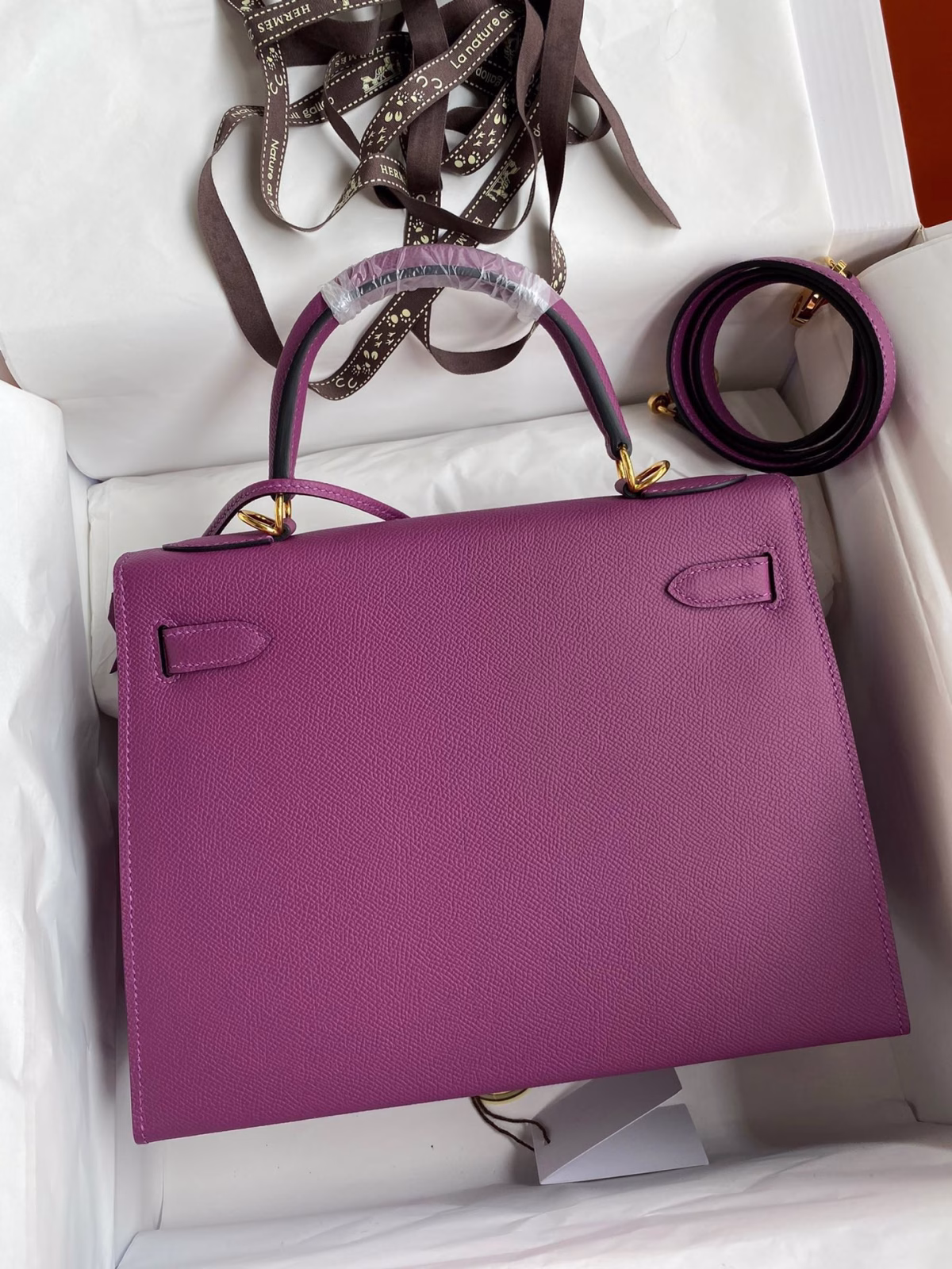 Hermes Kelly Sellier 28 Handmade Bag In Anemone Epsom Calfskin - Image 7