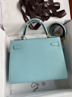 Hermes Kelly Sellier 28 Handmade Bag In Blue Atoll Epsom Calfskin - Image 3