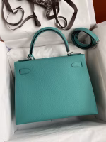 Hermes Kelly Sellier 28 Handmade Bag In Blue Paon Epsom Calfskin - Image 8