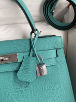 Hermes Kelly Sellier 28 Handmade Bag In Blue Paon Epsom Calfskin - Image 5