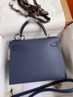 Hermes Kelly Sellier 28 Handmade Bag In Blue Saphir Epsom Calfskin - Image 9