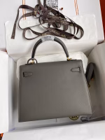 Hermes Kelly Sellier 28 Handmade Bag In Etain Epsom Calfskin - Image 6