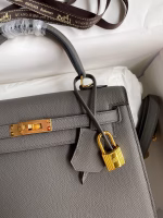 Hermes Kelly Sellier 28 Handmade Bag In Etain Epsom Calfskin - Image 5