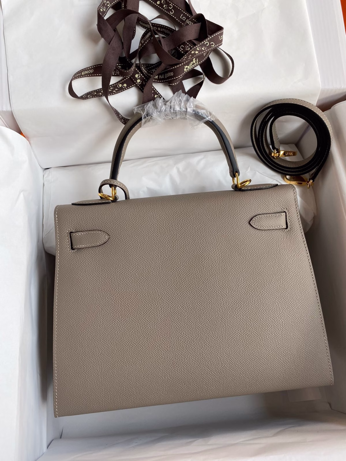 Hermes Kelly Sellier 28 Handmade Bag In Gris Asphalt Epsom Calfskin - Image 6