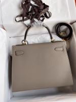 Hermes Kelly Sellier 28 Handmade Bag In Gris Asphalt Epsom Calfskin - Image 6