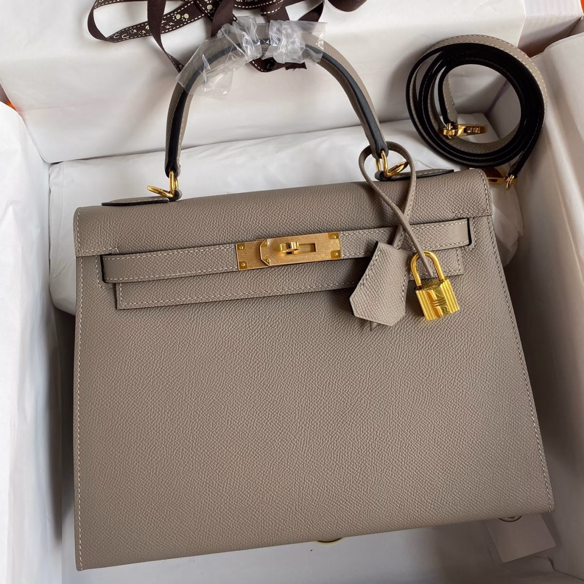 Hermes Kelly Sellier 28 Handmade Bag In Gris Asphalt Epsom Calfskin - Image 1