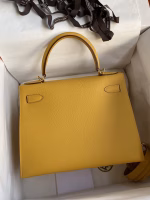 Hermes Kelly Sellier 28 Handmade Bag In Jaune Ambre Epsom Calfskin - Image 6