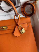Hermes Kelly Sellier 28 Handmade Bag In Orange Epsom Calfskin - Image 6