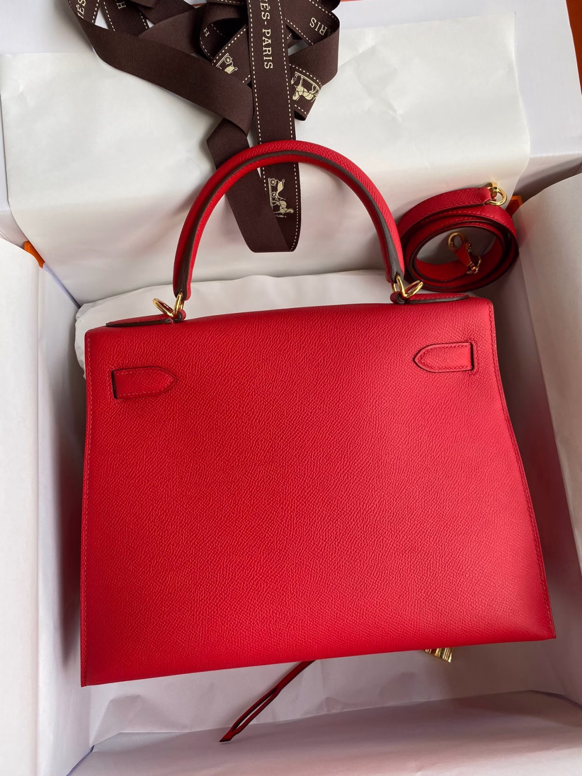 Hermes Kelly Sellier 28 Handmade Bag In Red Epsom Calfskin - Image 2