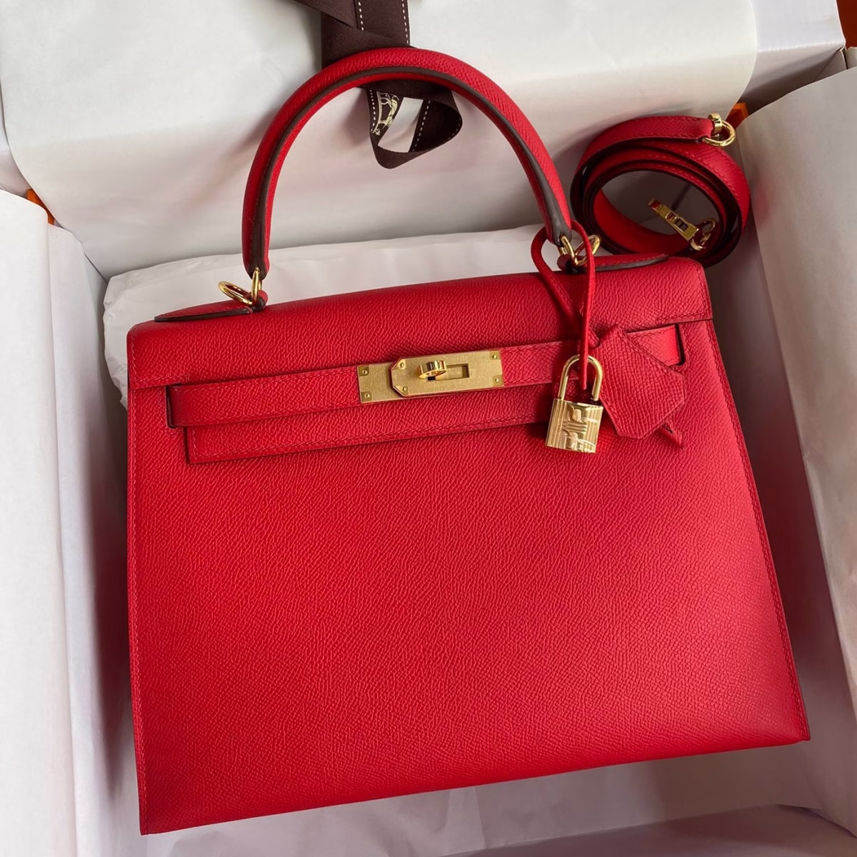 Hermes Kelly Sellier 28 Handmade Bag In Red Epsom Calfskin - Image 1