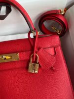 Hermes Kelly Sellier 28 Handmade Bag In Red Epsom Calfskin - Image 6