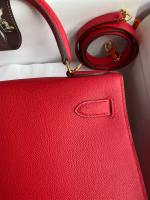 Hermes Kelly Sellier 28 Handmade Bag In Red Epsom Calfskin - Image 7