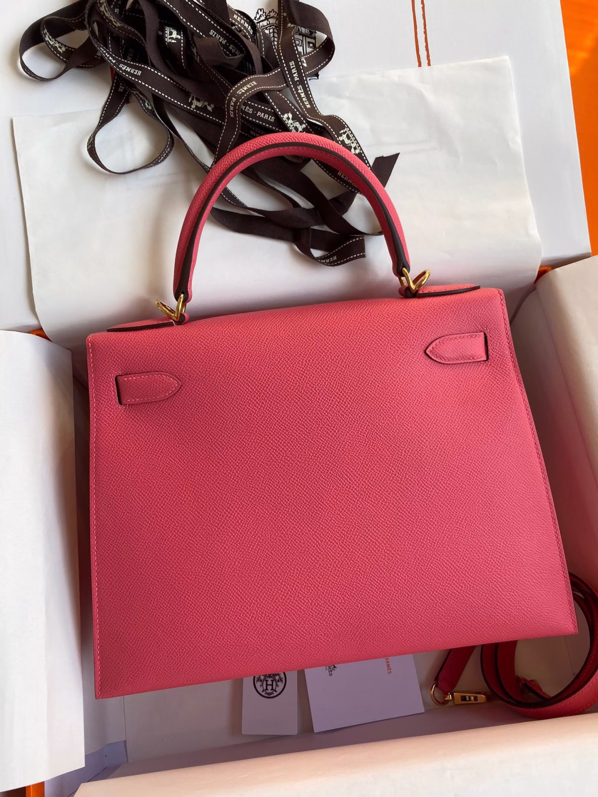 Hermes Kelly Sellier 28 Handmade Bag In Rose Lipstick Epsom Calfskin - Image 6