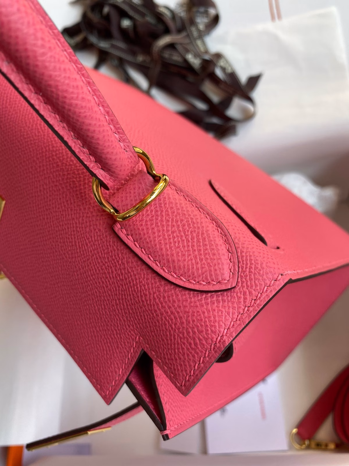 Hermes Kelly Sellier 28 Handmade Bag In Rose Lipstick Epsom Calfskin - Image 9