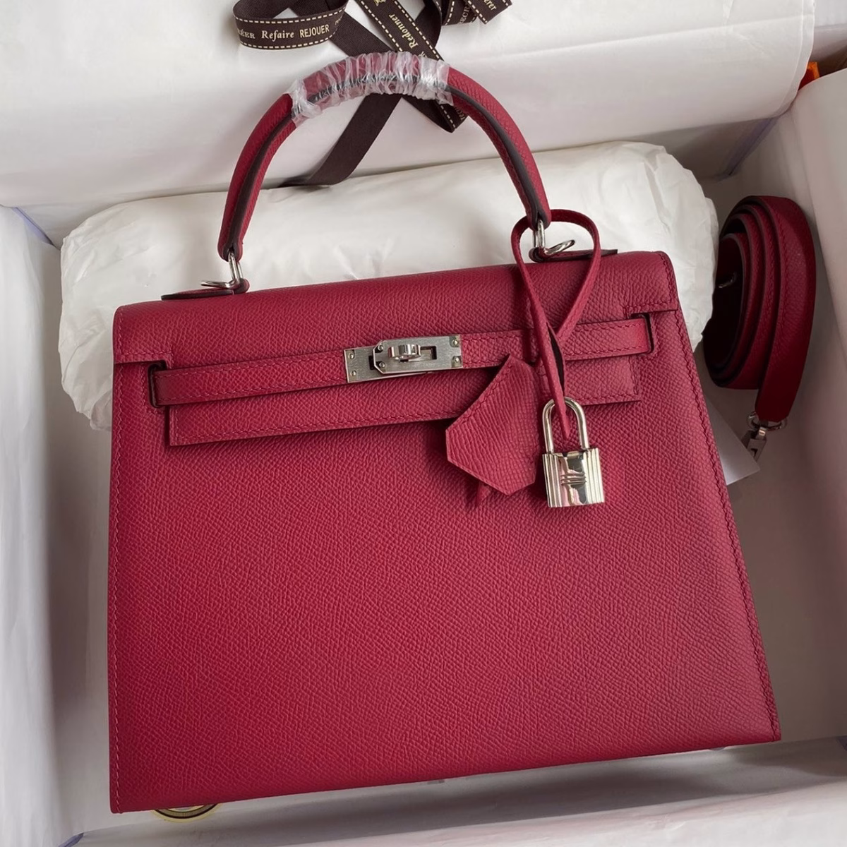 Hermes Kelly Sellier 28 Handmade Bag In Ruby Epsom Calfskin - Image 1