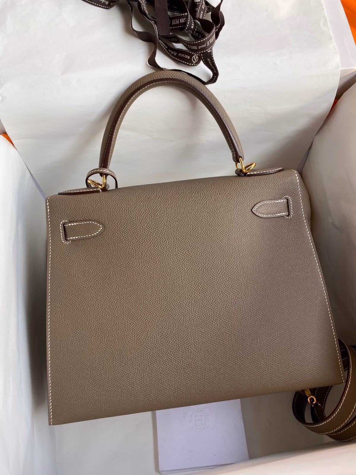 Hermes Kelly Sellier 28 Handmade Bag In Taupe Epsom Calfskin - Image 6