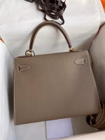Hermes Kelly Sellier 28 Handmade Bag In Taupe Epsom Calfskin - Image 6