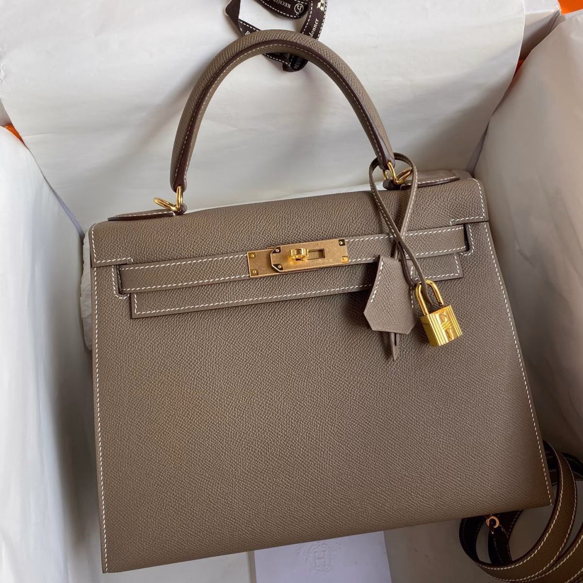 Hermes Kelly Sellier 28 Handmade Bag In Taupe Epsom Calfskin - Image 1