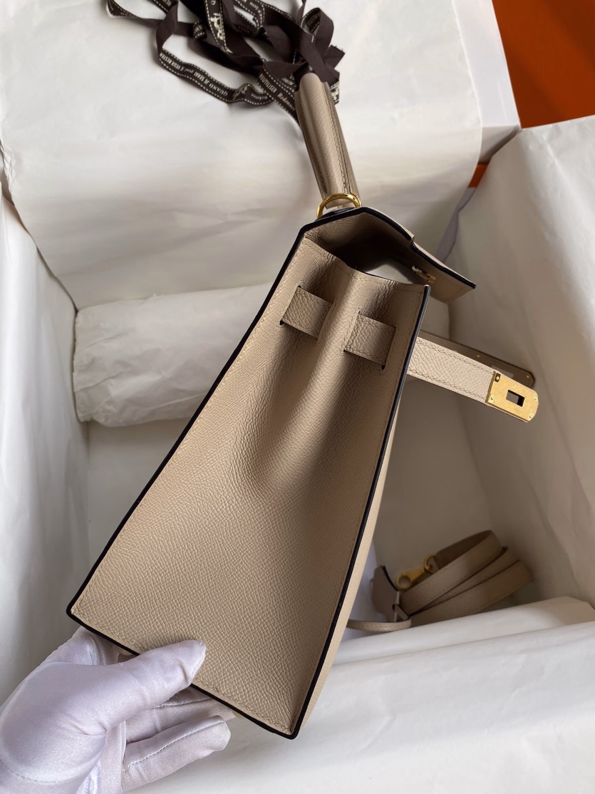 Hermes Kelly Sellier 28 Handmade Bag In Trench Epsom Calfskin - Image 2