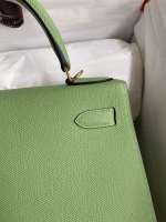 Hermes Kelly Sellier 28 Handmade Bag In Vert Criquet Epsom Calfskin - Image 8