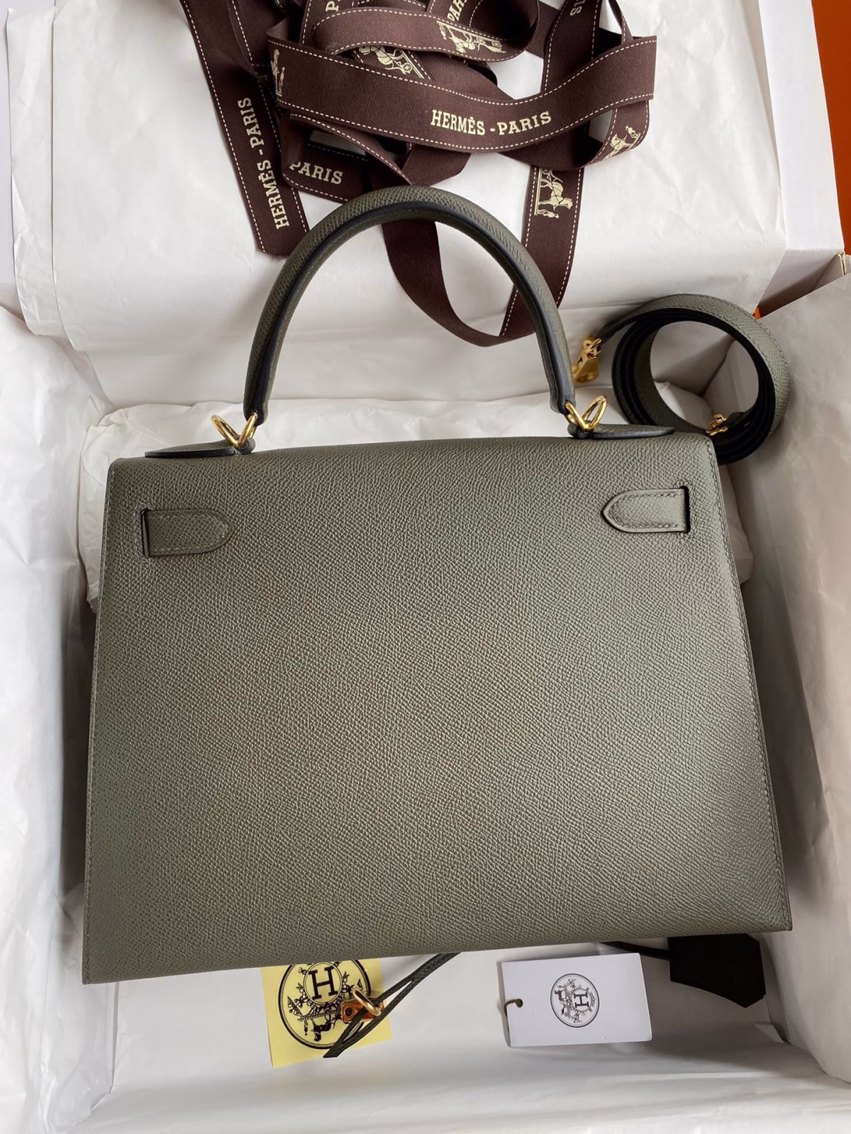 Hermes Kelly Sellier 28 Handmade Bag In Vert De Gris Epsom Calfskin - Image 6