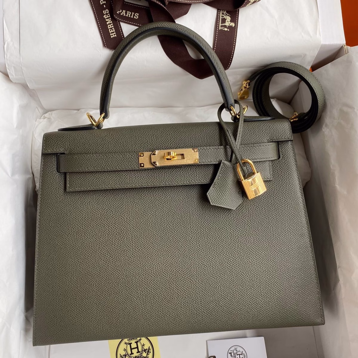 Hermes Kelly Sellier 28 Handmade Bag In Vert De Gris Epsom Calfskin - Image 1