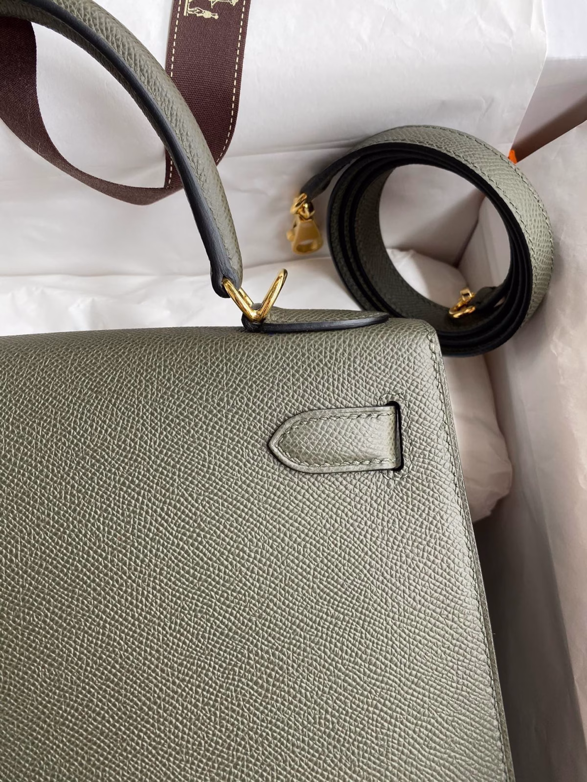 Hermes Kelly Sellier 28 Handmade Bag In Vert De Gris Epsom Calfskin - Image 8